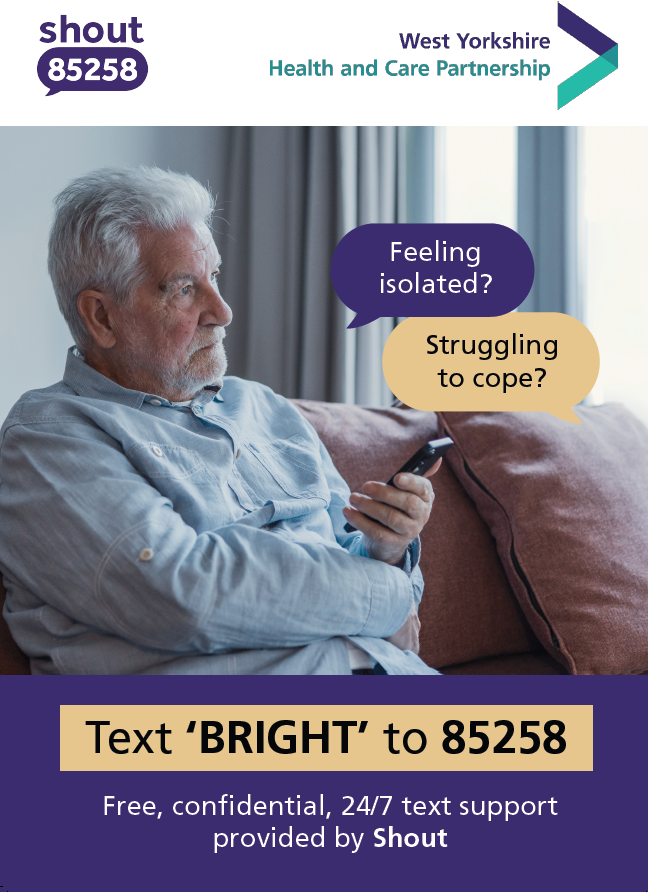 Shout’s mental health professionals are available 24/7 and can help if you’re feeling stressed, isolated or low.